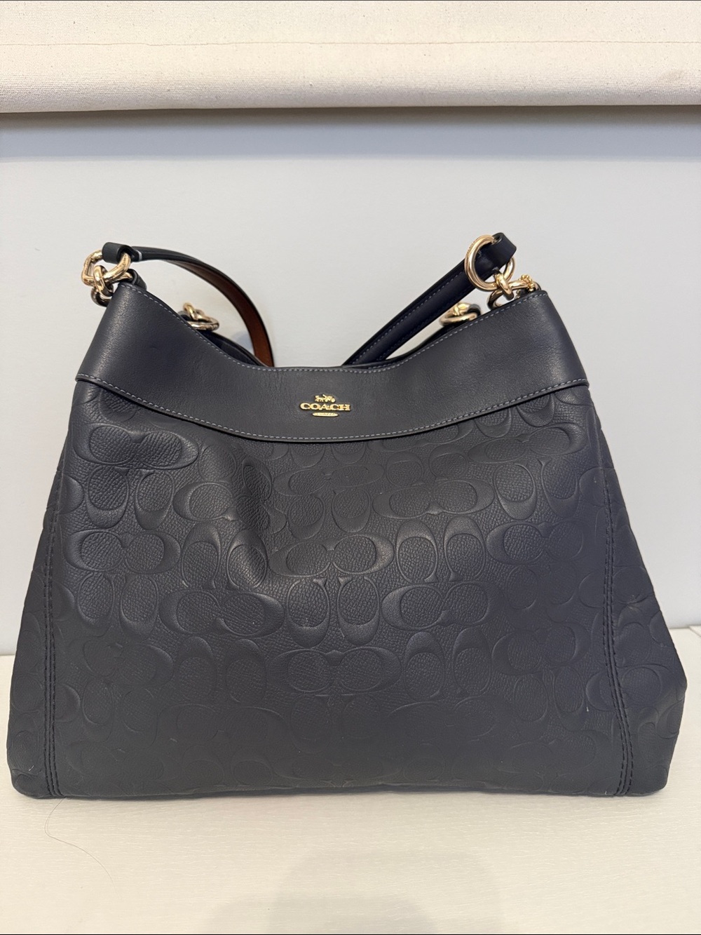 Coach Gray Embossed Leather Lexus Shoulder Hobo Bag with Gold Hardware